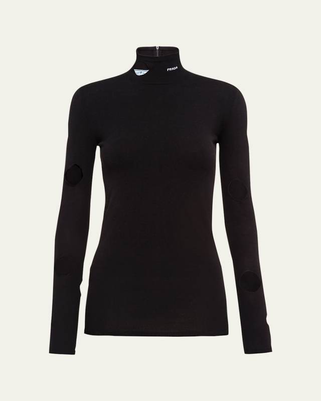 Openwork-Sleeve Viscose Sweater
